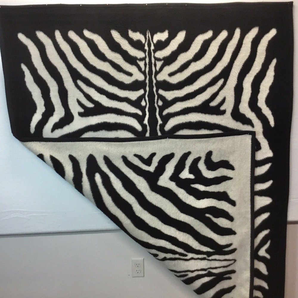 Zebra Blanket Reversible Crown Crafts Vuteks Yugoslavia Vtg Throw Plush 60 x 80 - Picture 7 of 10